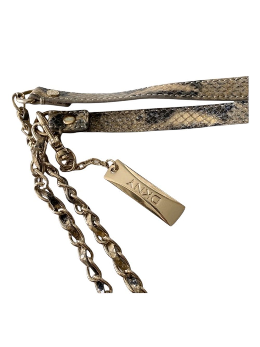 DKNY ᪥ Crossbody Leather Convertible Bag ᪥ Double Chain ᪥ Metallic Python Print - Picture 10 of 16